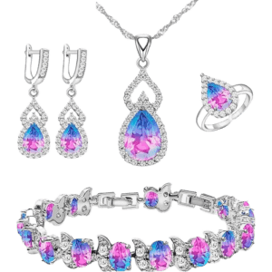 Shop | TrabsEnterprises Women Jewelry Set Platinum Plated Necklace Open Ring Earrings Bracelet Set