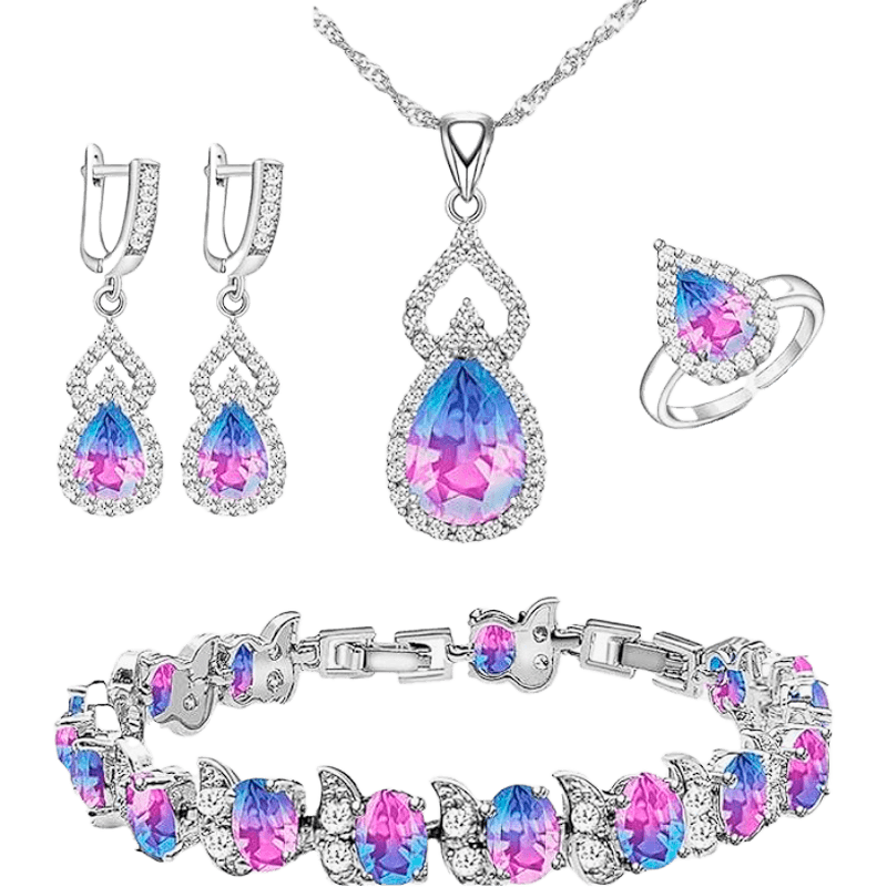 Women Jewelry Set Platinum Plated Necklace Open Ring Earrings Bracelet Set | TrabsEnterprises Women Jewelry Set Platinum Plated Necklace Open Ring Earrings Bracelet Set
